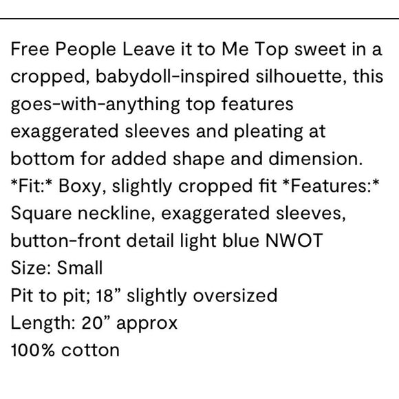 FREE PEOPLE LEAVE IT TO ME TOP CROPPED WITH PLEATING AT THE BOTTOM NWOT - Picture 7 of 7